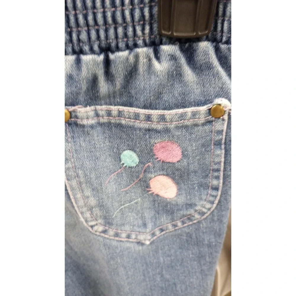 Vintage 80s Girls Embroidered Jeans Balloons Kinda Kute 2T Pink Purple Blue VGUC